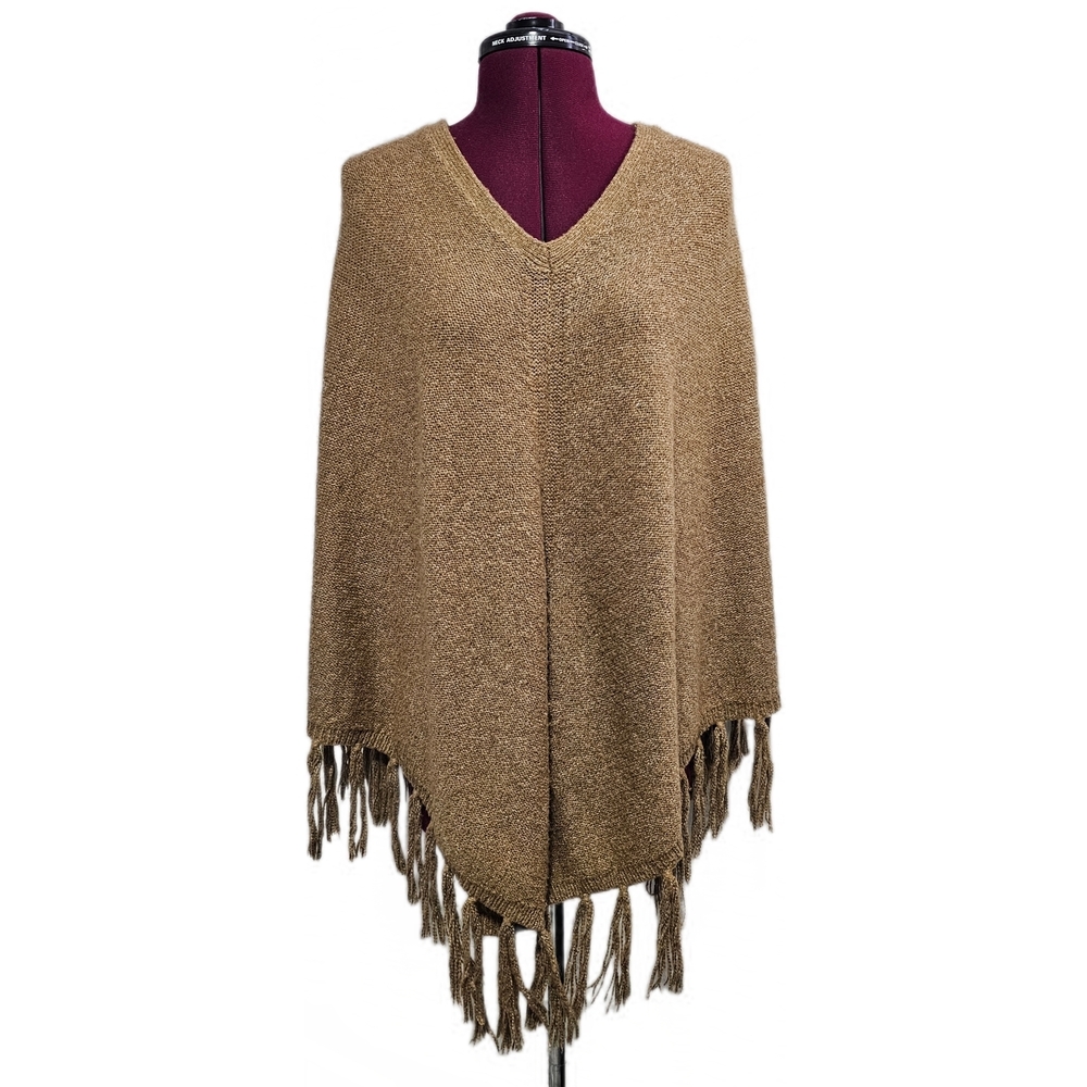 Banana Republic Factory Tan Pullover Sweater Poncho Shawl with Tassels